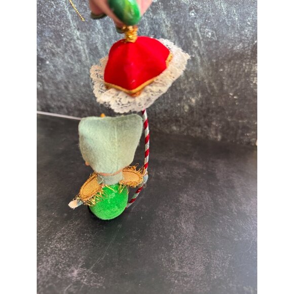 Vintage NAPCO Pixie Boy Christmas Ornament Holding Candy Cane Umbrella Green & R - Picture 9 of 10